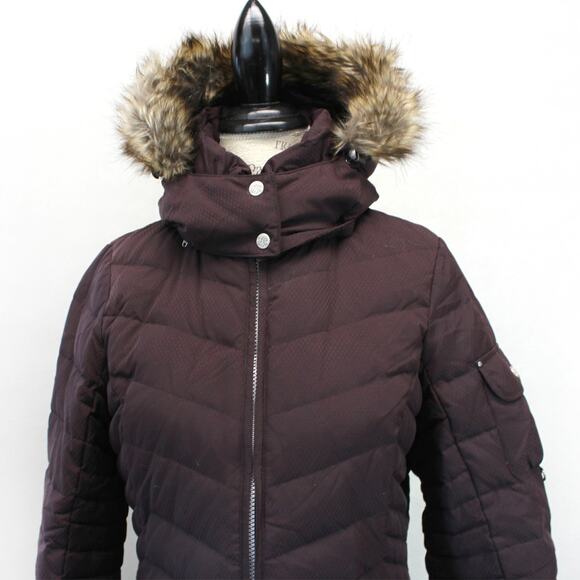 Eddie Bauer Plum Petite Medium Coat Jacket Faux Fur Hoodie Quilted Sherpa Lined - Picture 3 of 8